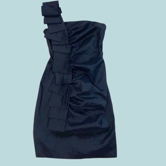Jessica McClintock vintage 1 shoulder ruffle strap black sheath dress size 4 - Picture 2 of 6